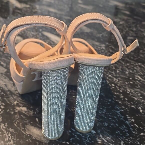 BRAND NEW KAMILA SUEDE PLATFORM RHINESTONE ANKLE STRAP HEELS SANDAL - Picture 7 of 15